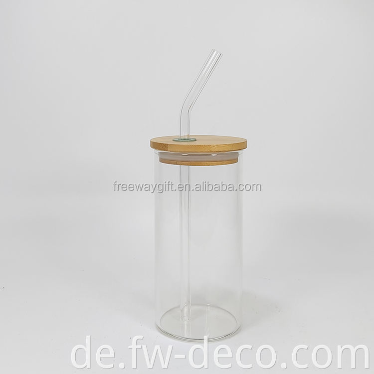 Glas Mason Jar Becher mit Bambusdeckel und Glasstroh